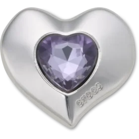 Ciondoli Jibbitz™ a forma di cuore con gemma incastonata, argento e viola