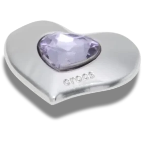 Ciondoli Jibbitz™ a forma di cuore con gemma incastonata, argento e viola