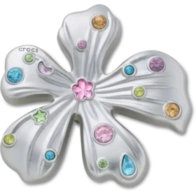Ciondoli Jibbitz™ a forma di fiore in argento con gemma metallizzata