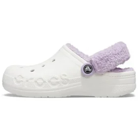 Classic Baya Lined Fuzz-Strap Clog “White Lila”