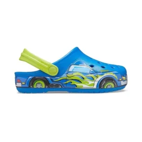 Sandali sportivi blu con tacco basso e motivo divertente