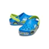 Sandali sportivi blu con tacco basso e motivo divertente