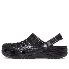 Zoccoli classici in pelle di coccodrillo metallizzata “Black”