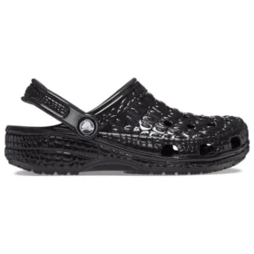 Zoccoli classici in pelle di coccodrillo metallizzata “Black”