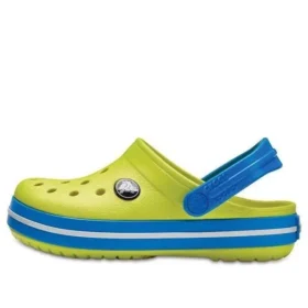 Zoccoli con punta arrotondata e fascia in coccodrillo “Yellow Blue”