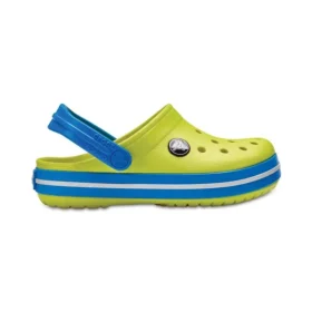 Zoccoli con punta arrotondata e fascia in coccodrillo “Yellow Blue”